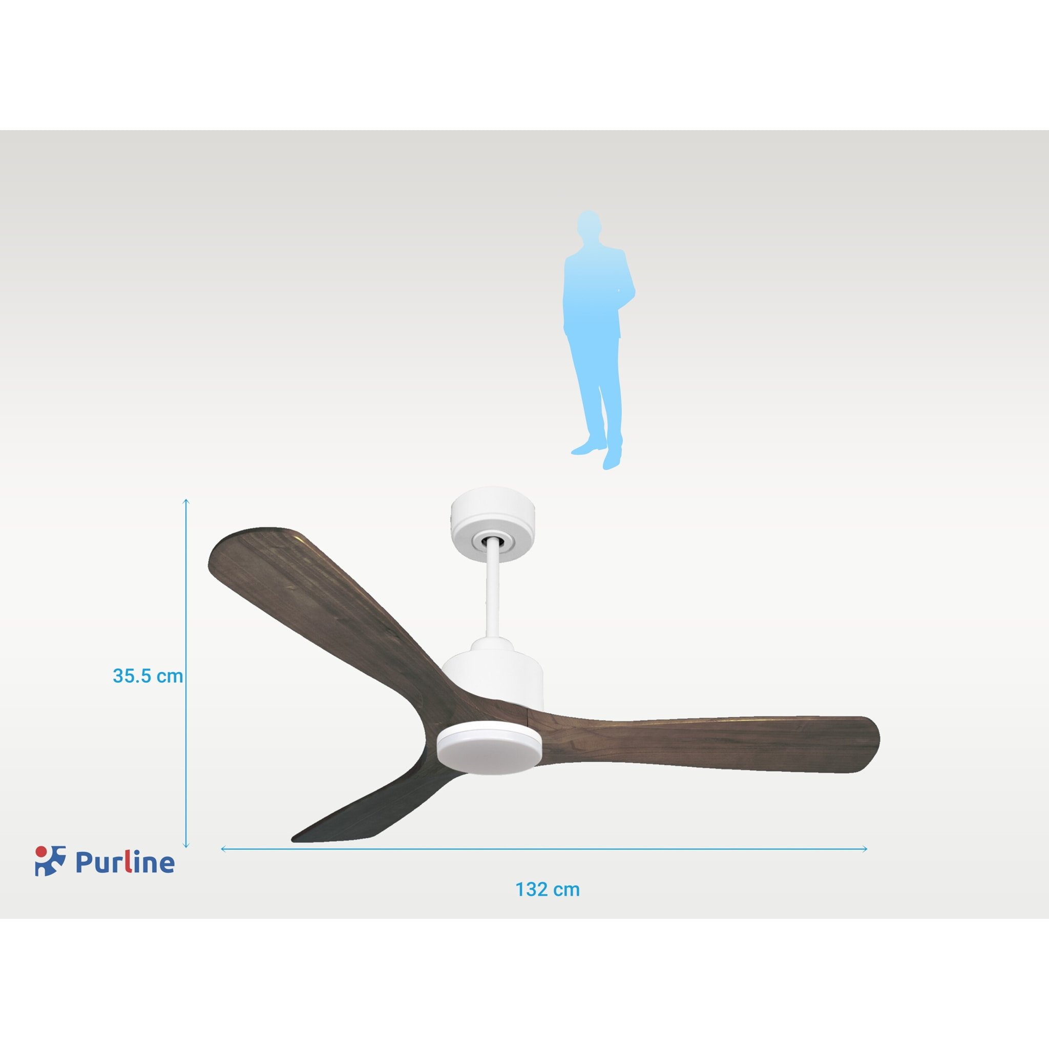 Ventilador de techo Reversible Termostato Dimable Wifi Motor DC Techos Inclinados Mando a Distancia Luz tres tonos Hypersilence Memoria MoyoD132C03LED64956 PURLINE