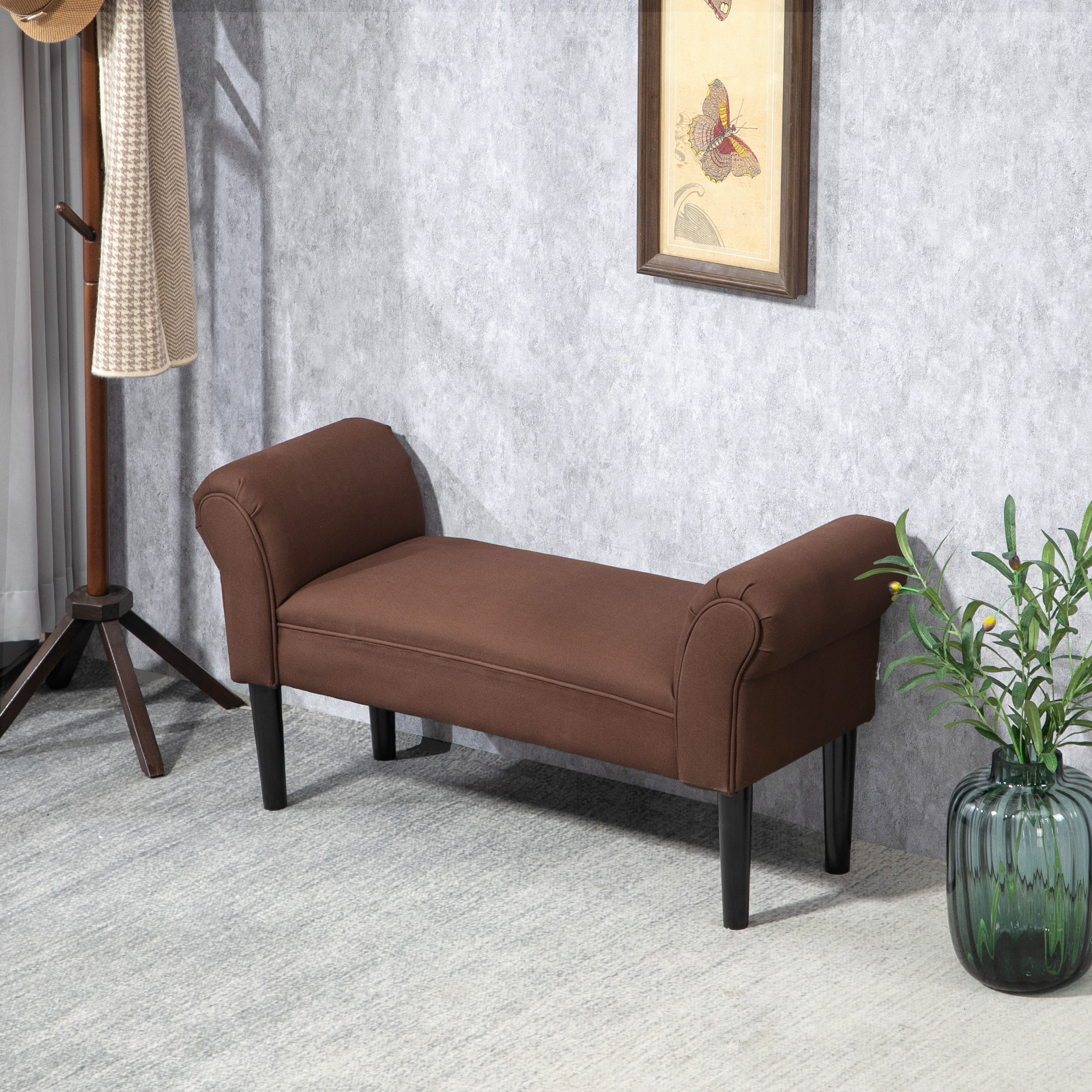 Banc banquette design contemporain accoudoirs courbés grand confort 102L x 31l x 51H cm chocolat