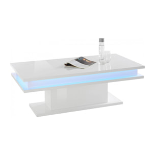 Tavolino da Caffè, Made in Italy, Tavolo da salotto, con luce LED, cm 100x55h42, colore Bianco lucido