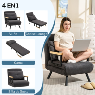 Sofá Cama de 1 Plaza Sofá Cama Plegable Tapizado en Borreguito con Respaldo Ajustable de 5 Niveles y Almohada Acolchada para Oficina Dormitorio Salón 63x73x81 cm Gris Oscuro