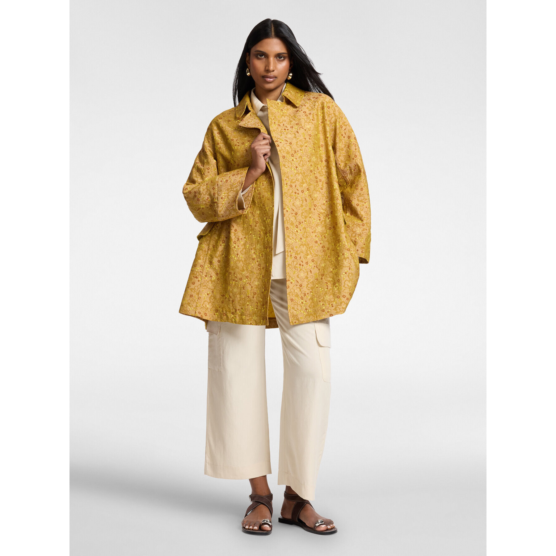 Elena Mirò - Abrigo ligero jacquard - Amarillo