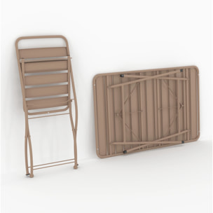 Table et chaises de jardin pliantes 4 personnes en métal taupe - Yumi