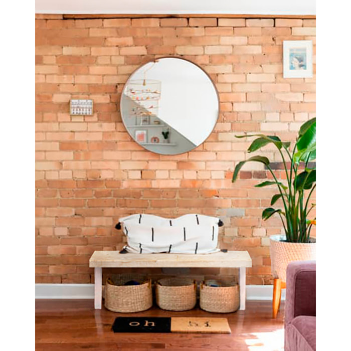Banco de madera maciza tono natural y patas de hierro color blanco en varias medidas