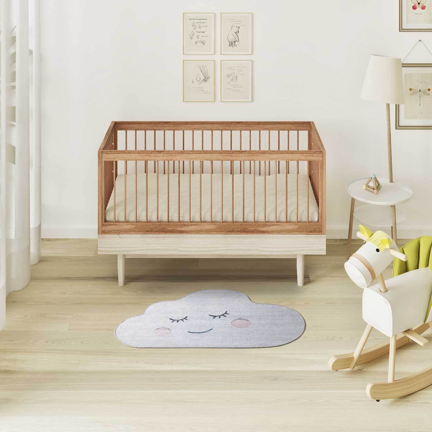 CANDY Alfombra infantil lavable con forma nube plata, 80x120 cm