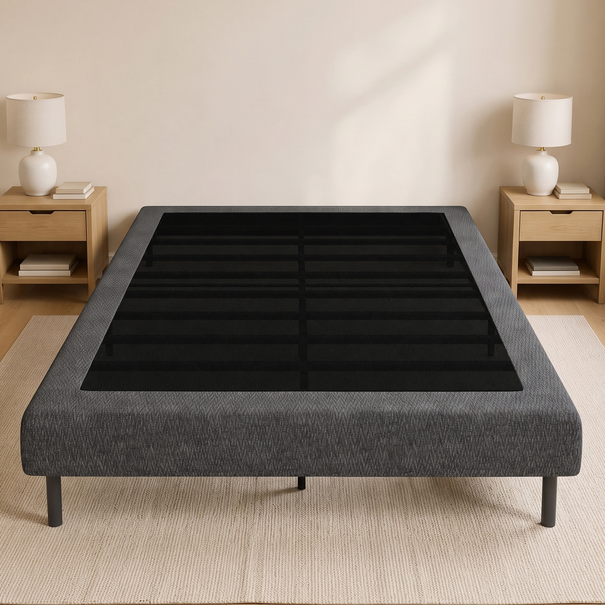 HOMCOM Cama Tapizada 144x195 cm con Funda de Chenilla, Marco de Cama Doble con Somier de Lamas de Madera, Patas de Acero, Diseño Moderno, Fácil Montaje, Carga 400 kg, Gris