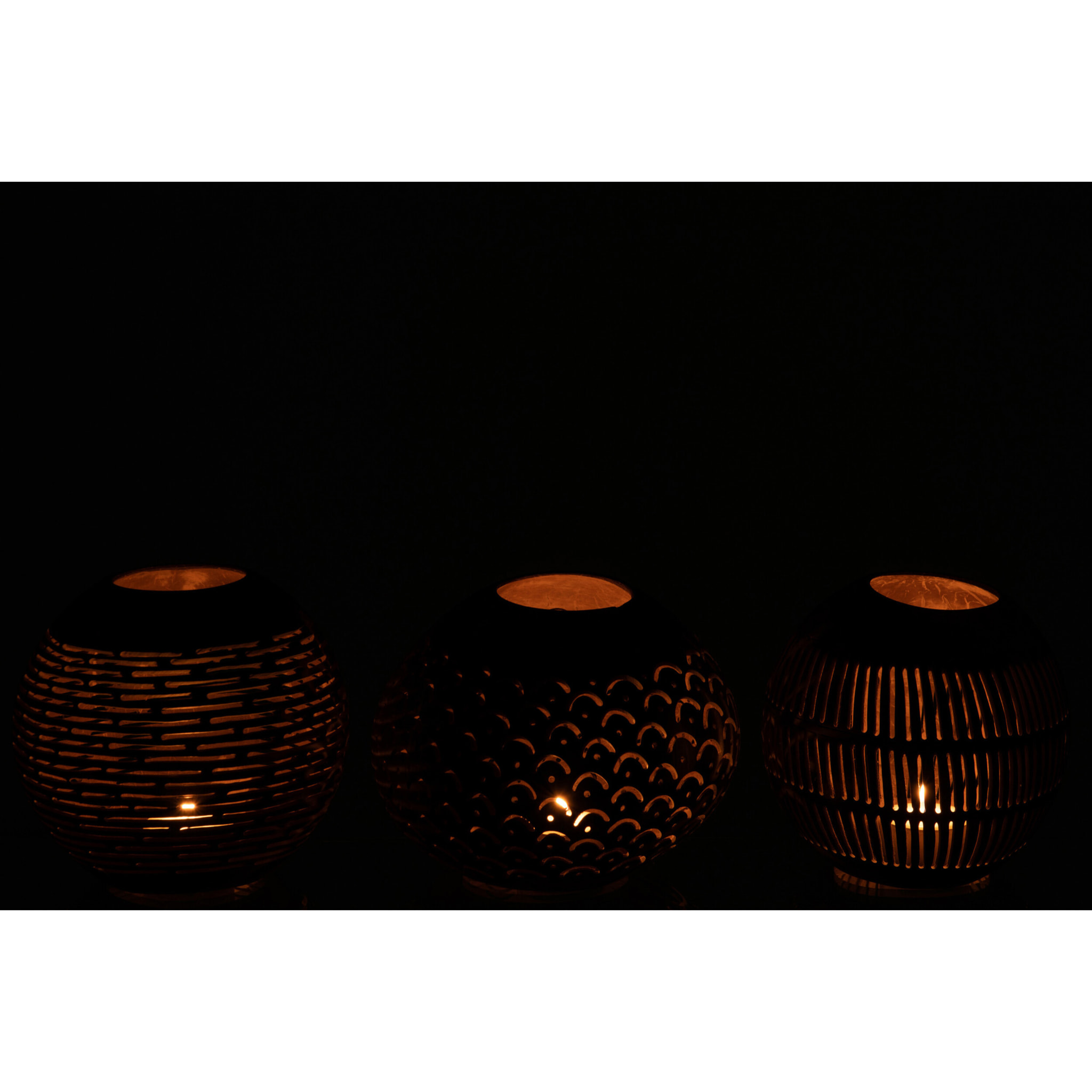 J-Line photophore Noix De Coco Lignes - rotin - marron - 3 pièces