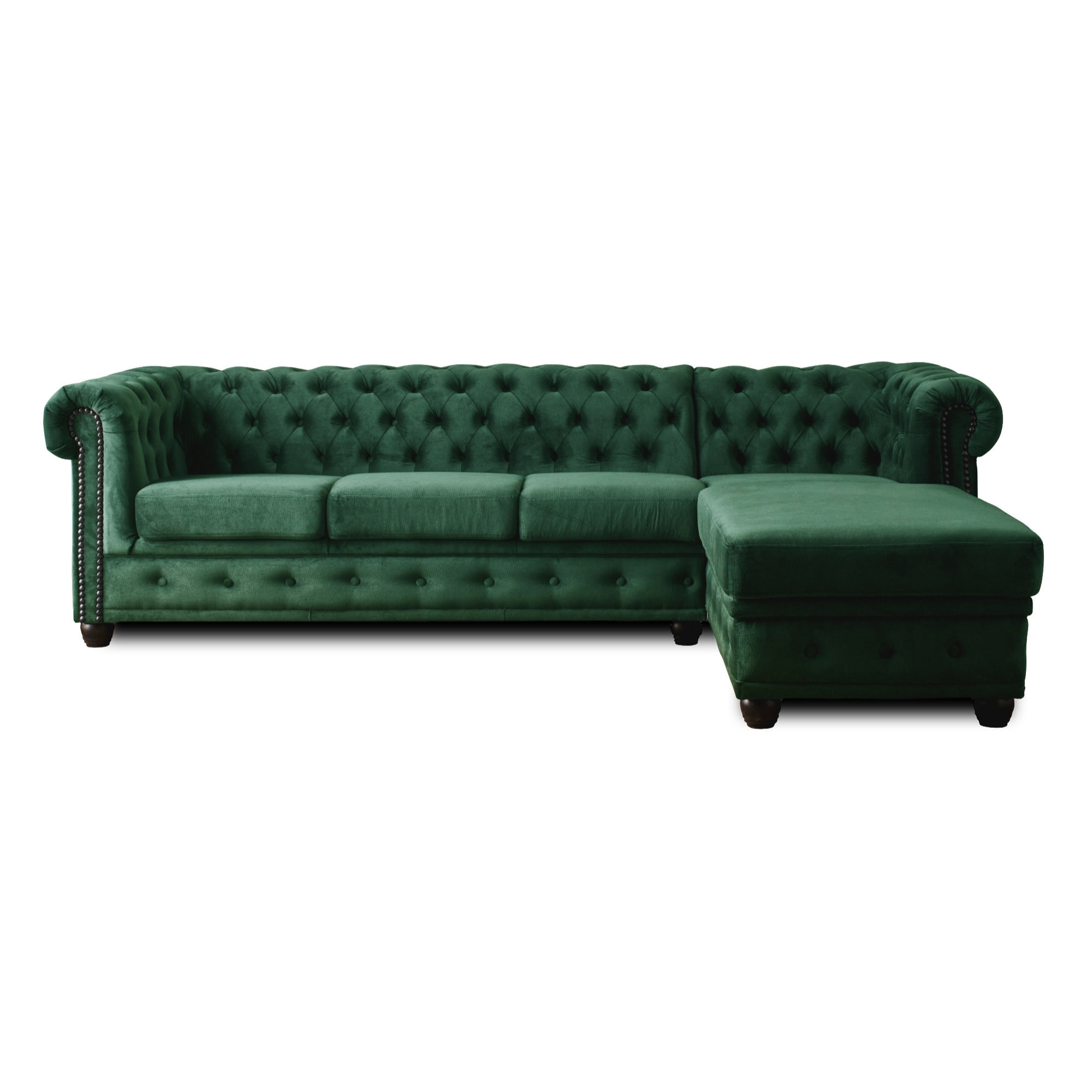 William - canapé Chesterfield d'angle droit - 4 places - en velours - Vert