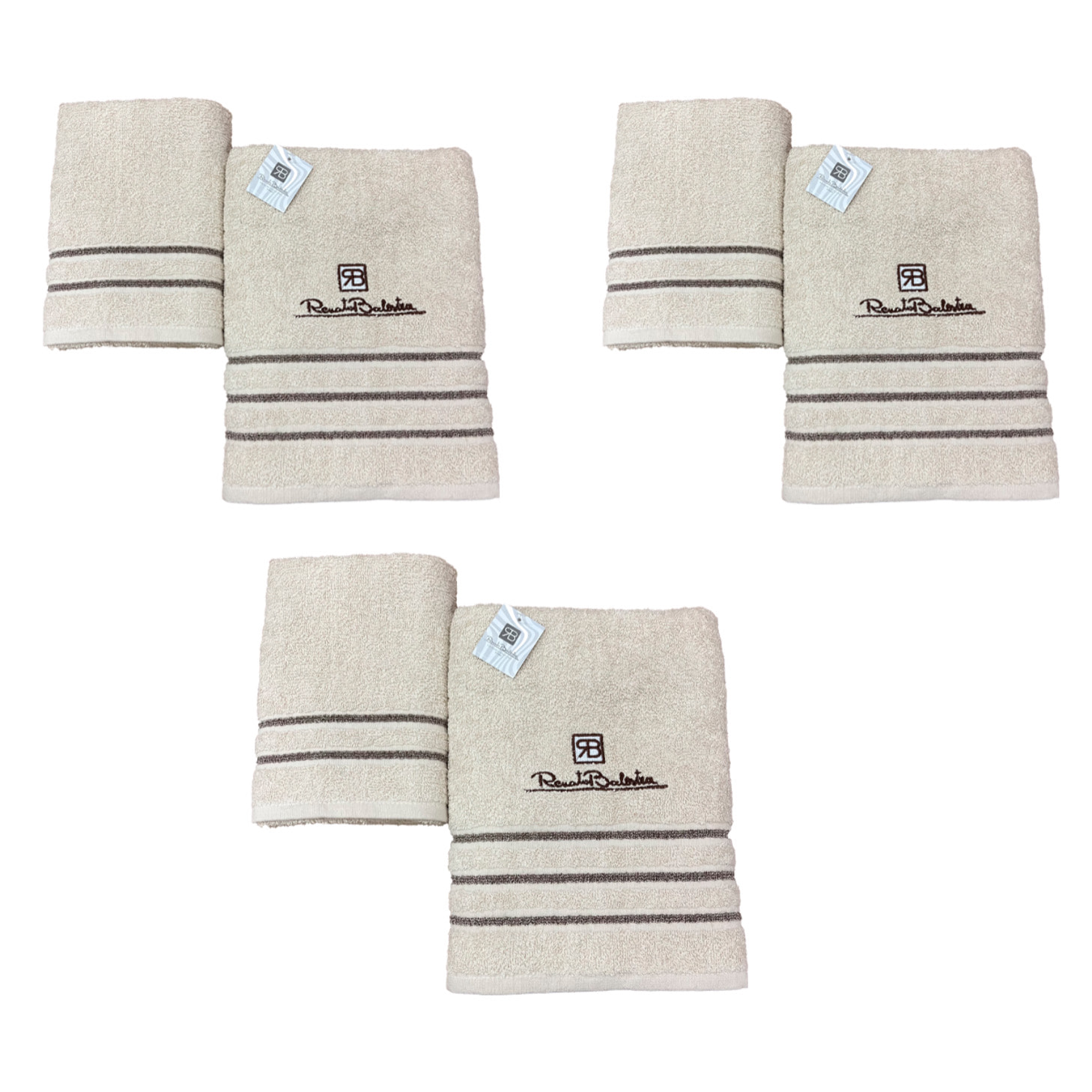 Renato Balestra 3 Set di 2 Asciugamani da bagno (1 viso e 1 bidet) Panna
