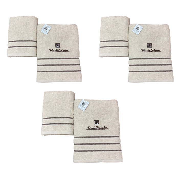 Renato Balestra 3 Set di 2 Asciugamani da bagno (1 viso e 1 bidet) Panna