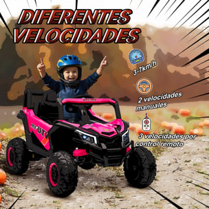Coche Eléctrico para Niños 12V, Coche de Batería UTV con 2 Motores, Control Remoto 2,4G, Velocidad hasta 7 km/h, Sistema de Suspensión, Faros, USB, para Niños de +3 Años, Rosa