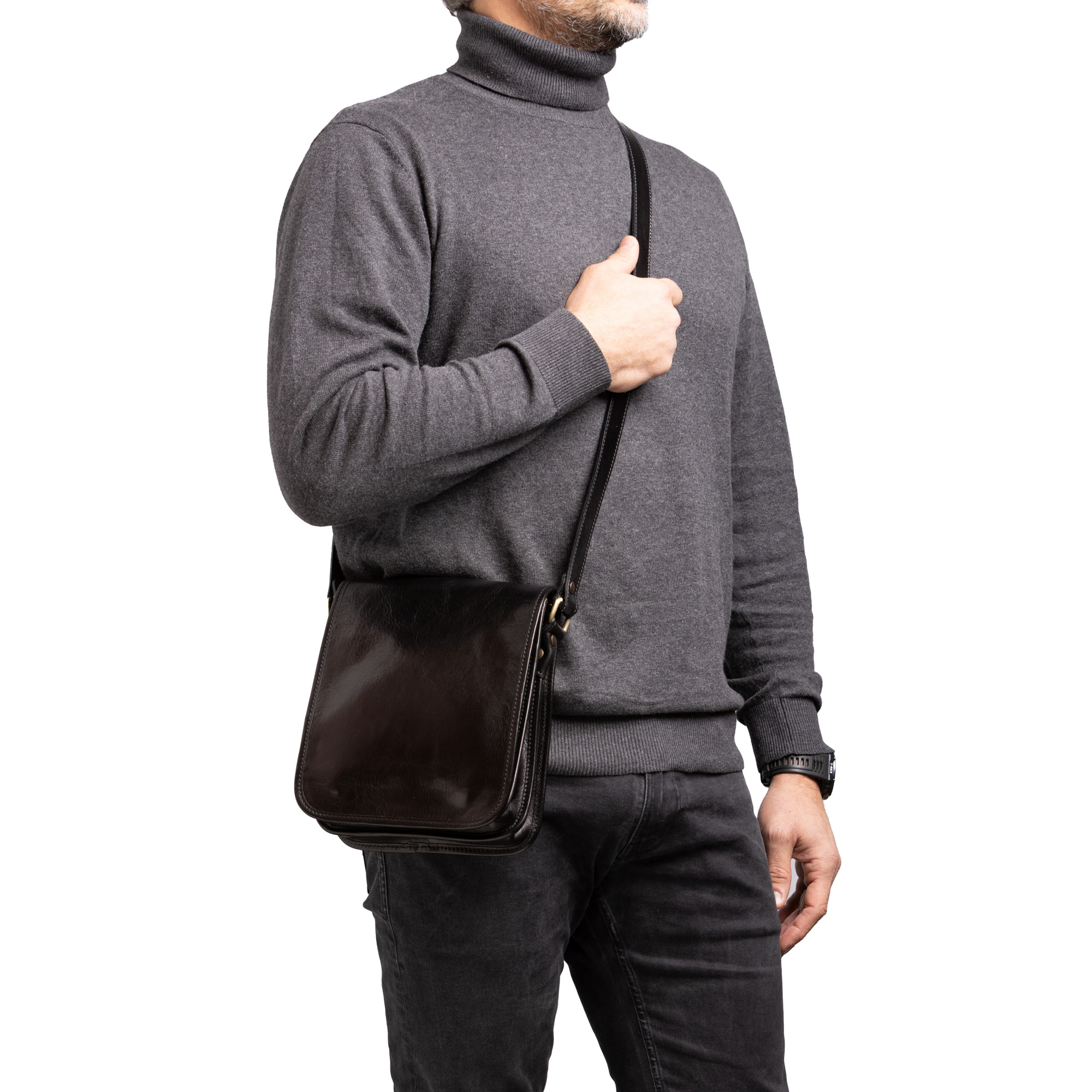 Borsa a tracolla  da uomo In Vera pelle Made in Italy 23x20x9 cm