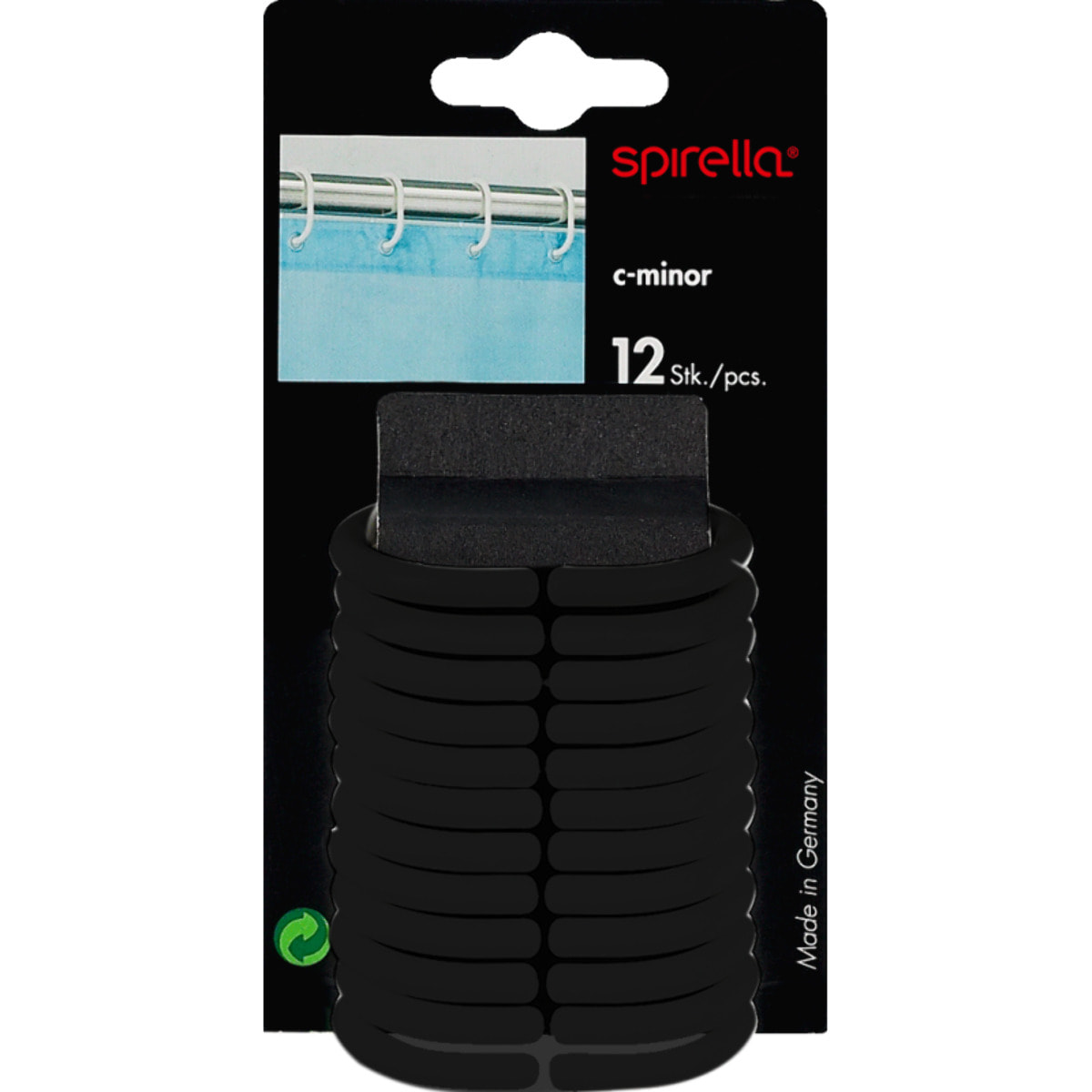 Lot de 12 anneaux pour rideaux de douche C-MINOR Noir Spirella
