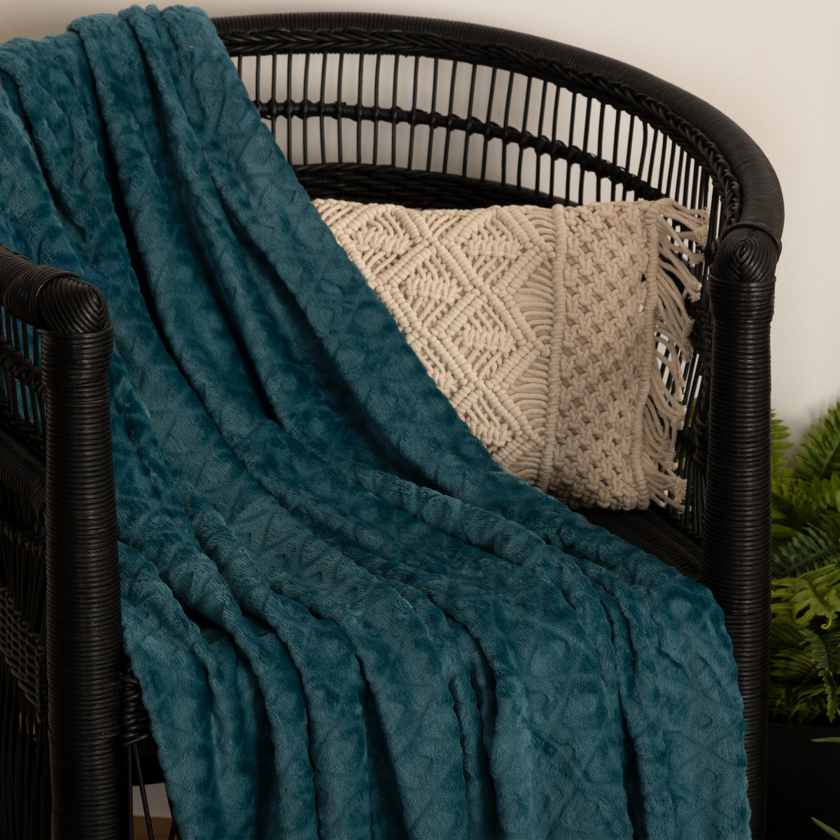 Plaid "Losange" - flanelle - bleu canard - 125x150 cm