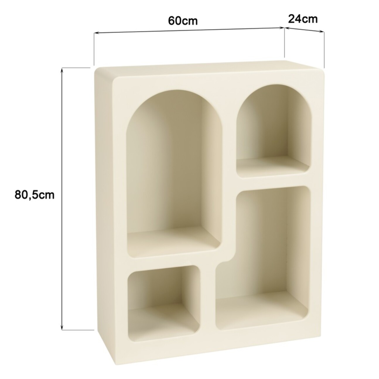 HELENA - Etagère 4 niches 60x24cm en bois peint couleur beige