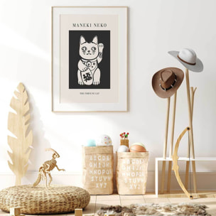 Affiche enfant manekineko  Affiche + cadre en bois - Chêne