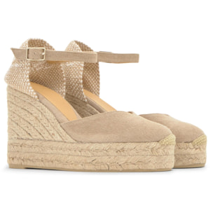 Alpargata de cuña 8 cm en lona de algodón con lazo al tobillo