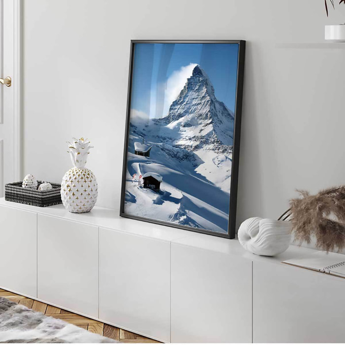 Affiche encadrée montagne enneigée et sommet majestueux des Alpes Affiche + cadre en métal - Noir