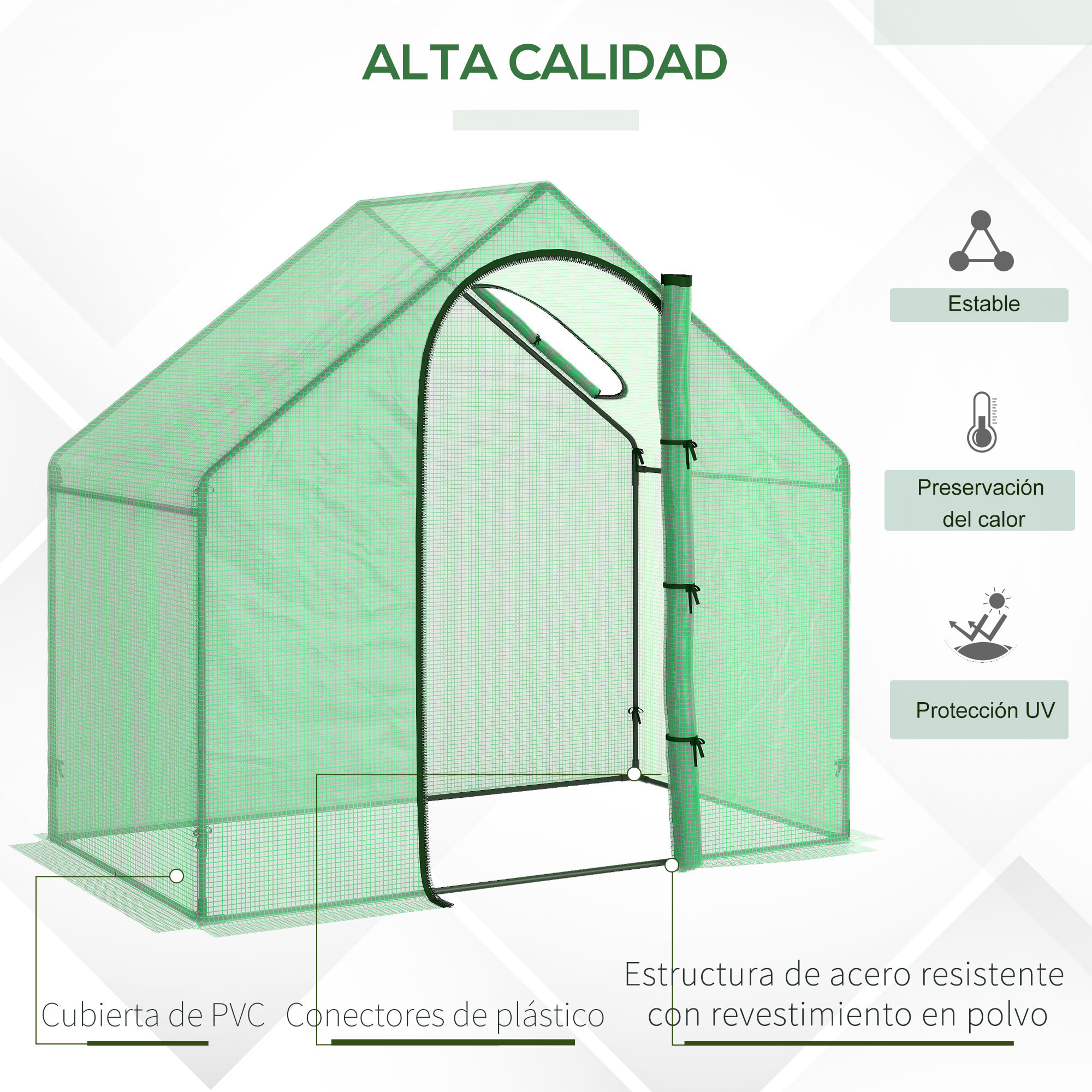 Invernadero Pequeño Invernadero de Exterior con Ventana Puerta con Cremallera y Marco de Acero Invernadero para Cultivar Tomates Plantas Flores 180x100x168 cm Verde