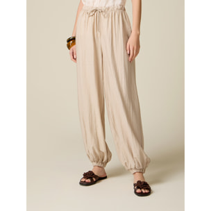 Oltre - Pantalones joggers en tejido fluido - Beige