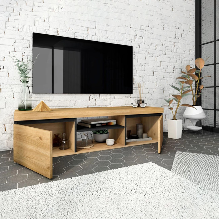 Mueble TV con almacenamiento en roble nude y ceniza 140 cm Ebos Roble Nude - Ceniza