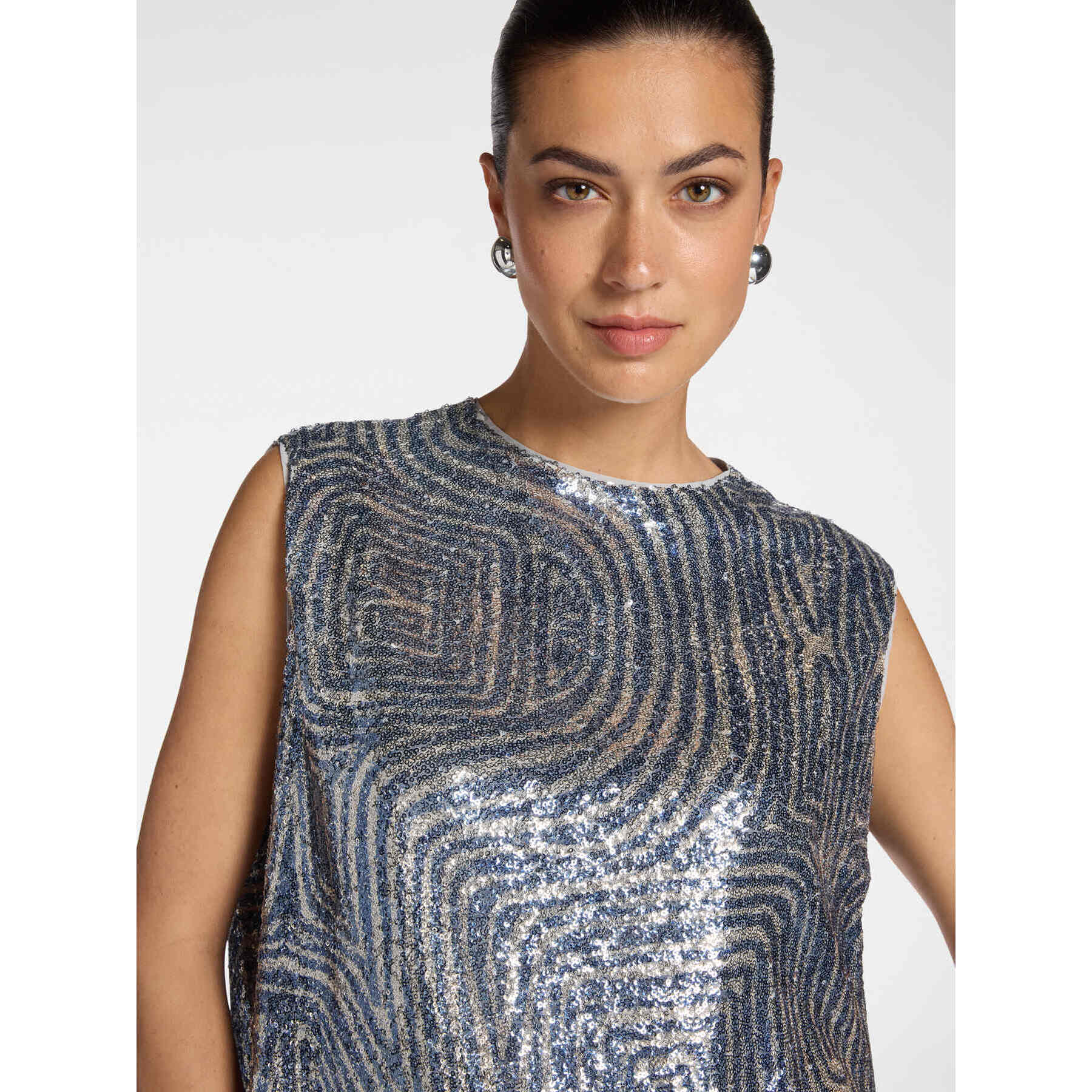 Elena Mirò - Top in tulle con paillettes - Grigio