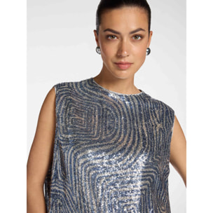 Elena Mirò - Top in tulle con paillettes - Grigio