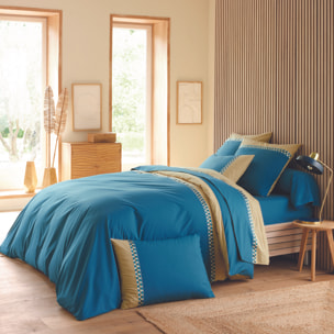 Parure de lit 3 pièces percale de coton géométrique housse + taies - Bleu