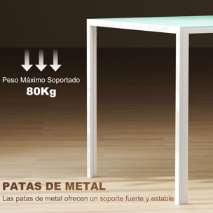 Mesa de Comedor de Cristal, Mesa Rectangular para 6 Personas con Patas de Metal, para Cocina, Salón, 140x80x75 cm, Blanco