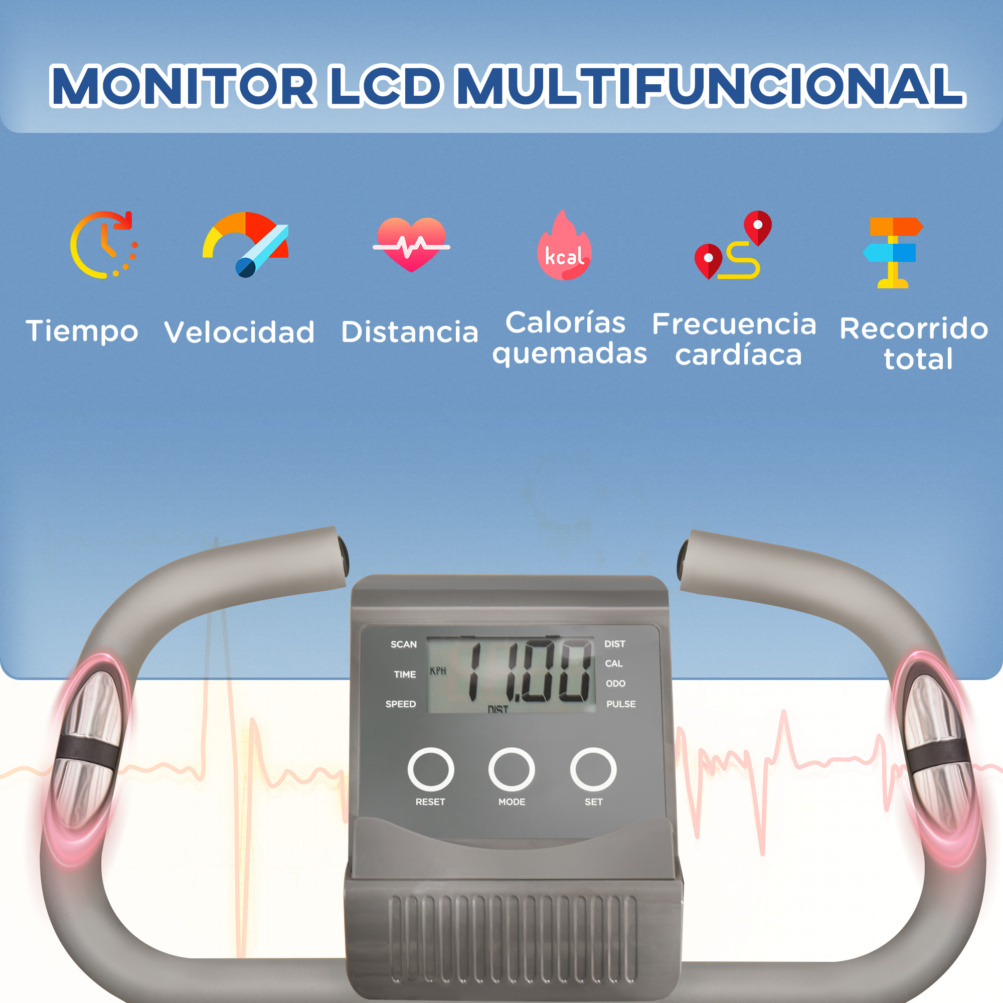Bicicleta Estática Plegable 3 en 1 con Respaldo y 8 Niveles Resistencia Magnética, Bicicleta Estática para Casa Ajustable con Monitor LCD Volante Banda Sensor de Pulso Soporte de Teléfono Gris