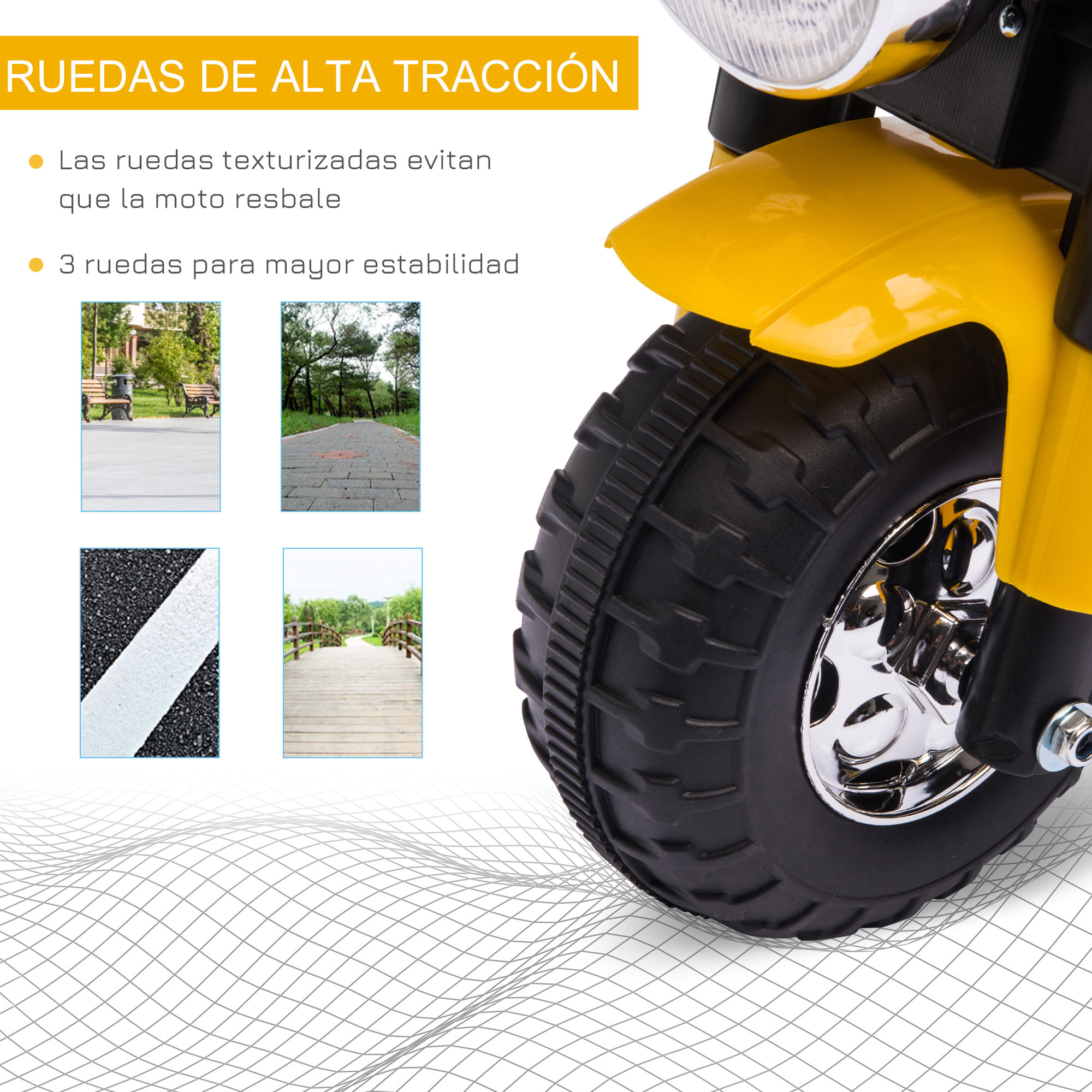 Moto Eléctrica para Niños 18-36 Meses con 3 Ruedas Batería 6V y Bocina Amarillo