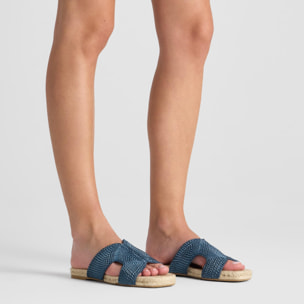 Sandalia plana Pura en rayón y lino trenzados con suela de yute cosida