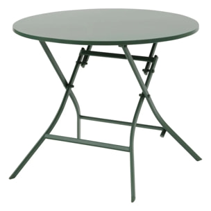 Table de jardin pliante ronde "Greensboro" vert olive 4 places en acier