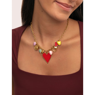 Collana Multicharms Cuori Acciao Placcato Oro