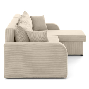 Valos - canapé d'angle réversible - 4 places - convertible avec coffres - en velours côtelé - Beige