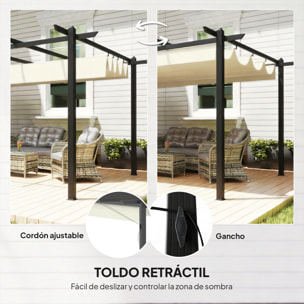 Pérgola de Jardín 4x3 m con Techo Retráctil, Cenador de Jardín con Estructura de Aluminio, UPF30+, Orificios de Drenaje, Pabellón para Exterior, Patio, Terraza, Crema