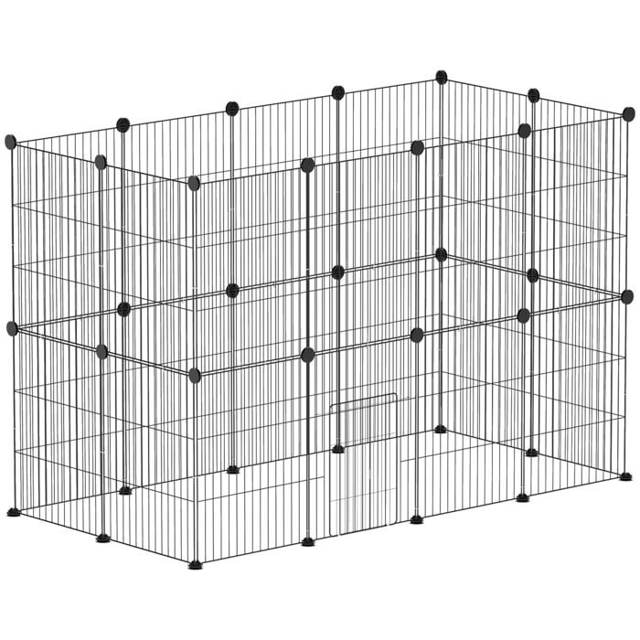 Valla Metálica para Mascotas de 24 Paneles, Jaula para Animales Pequeños, Forma Personalizable, Jaula para Conejos, Cobayas, Chinchillas, Gatitos, 120x60x80 cm, Negro