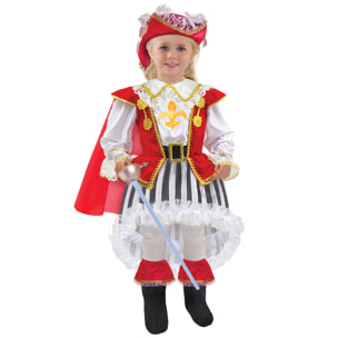 Abito Piccola Moschettiera Costume Carnevale Bianco Rosso Nero Bambina