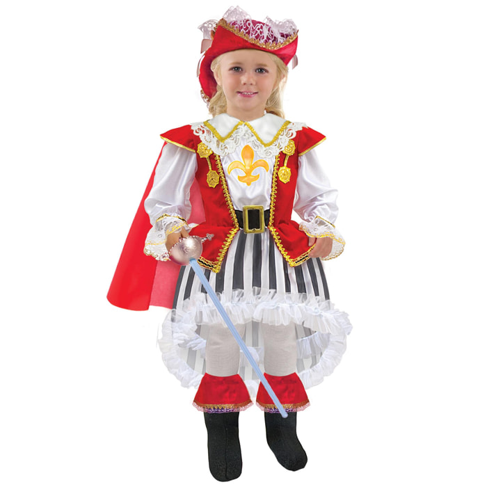 Abito Piccola Moschettiera Costume Carnevale Bianco Rosso Nero Bambina