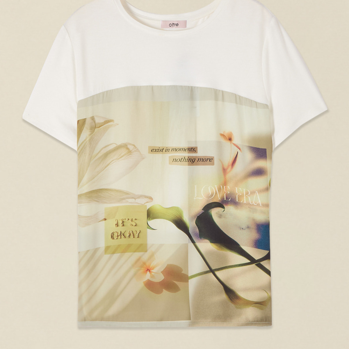 Oltre - T-shirt con inserto in raso stampato - Bianco