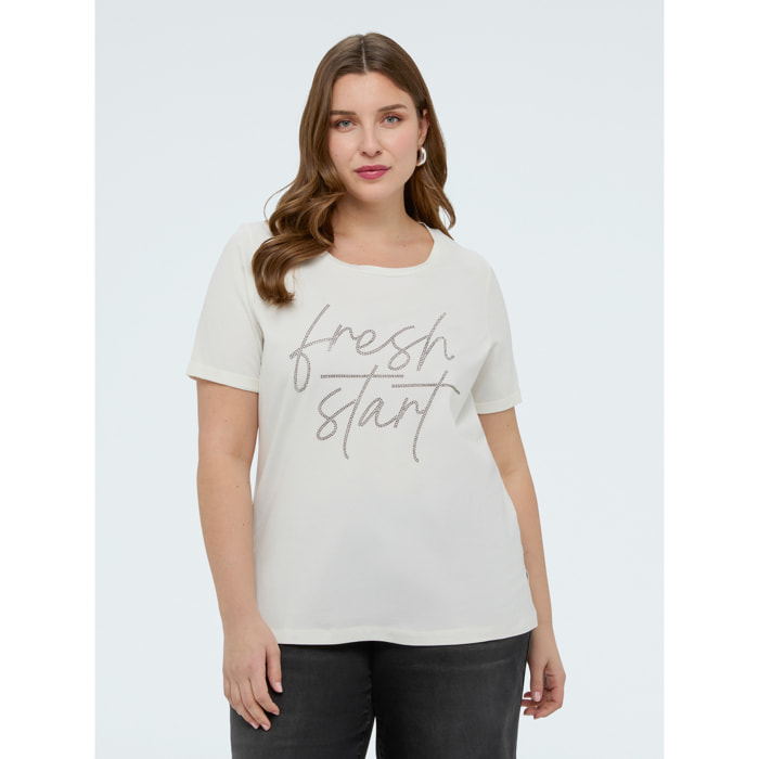 Fiorella Rubino - T-shirt con scritta in strass - Bianco