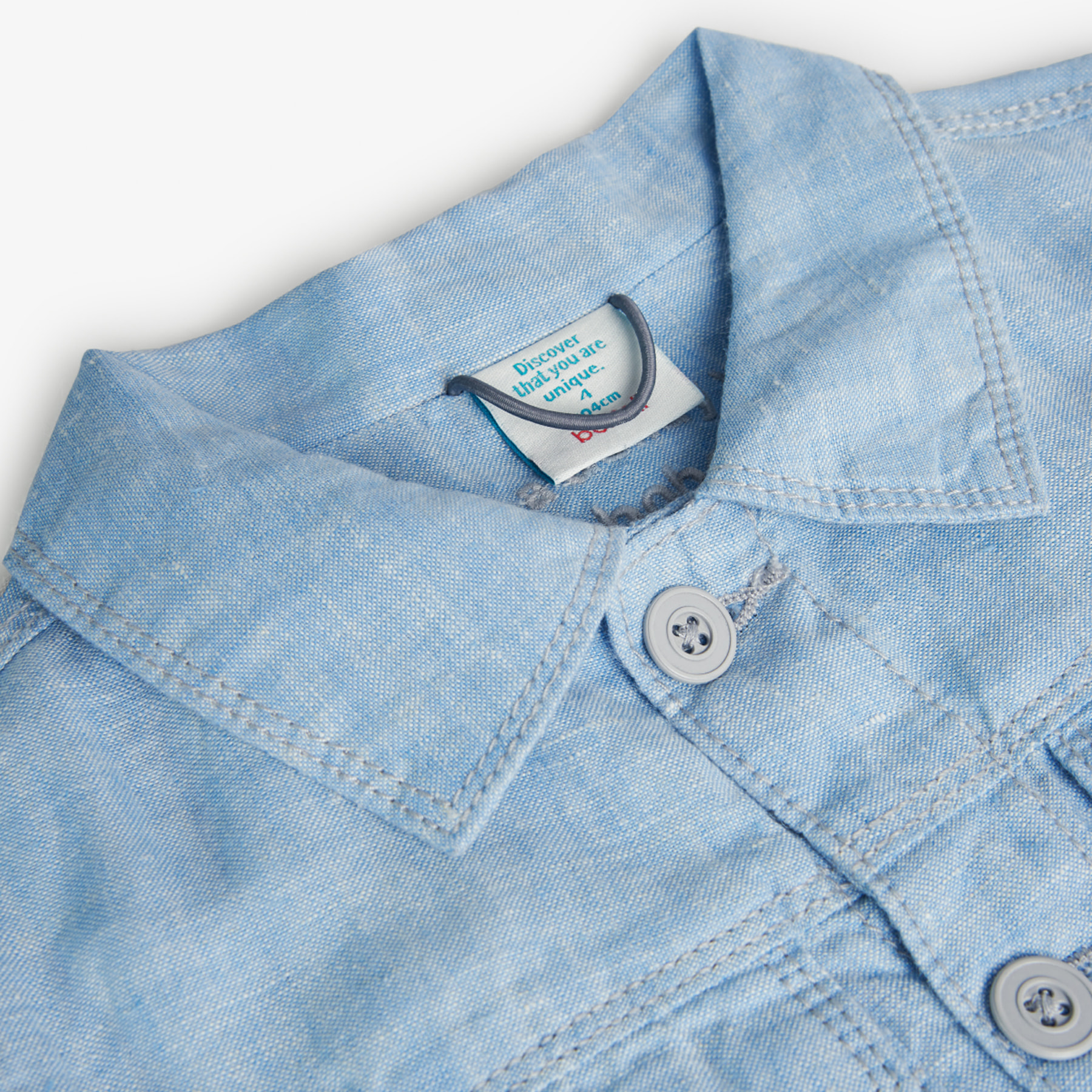 Cazadora niño, lino liso, cuello camisero, mangas largas
