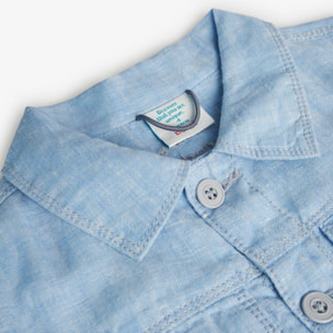 Cazadora niño, lino liso, cuello camisero, mangas largas