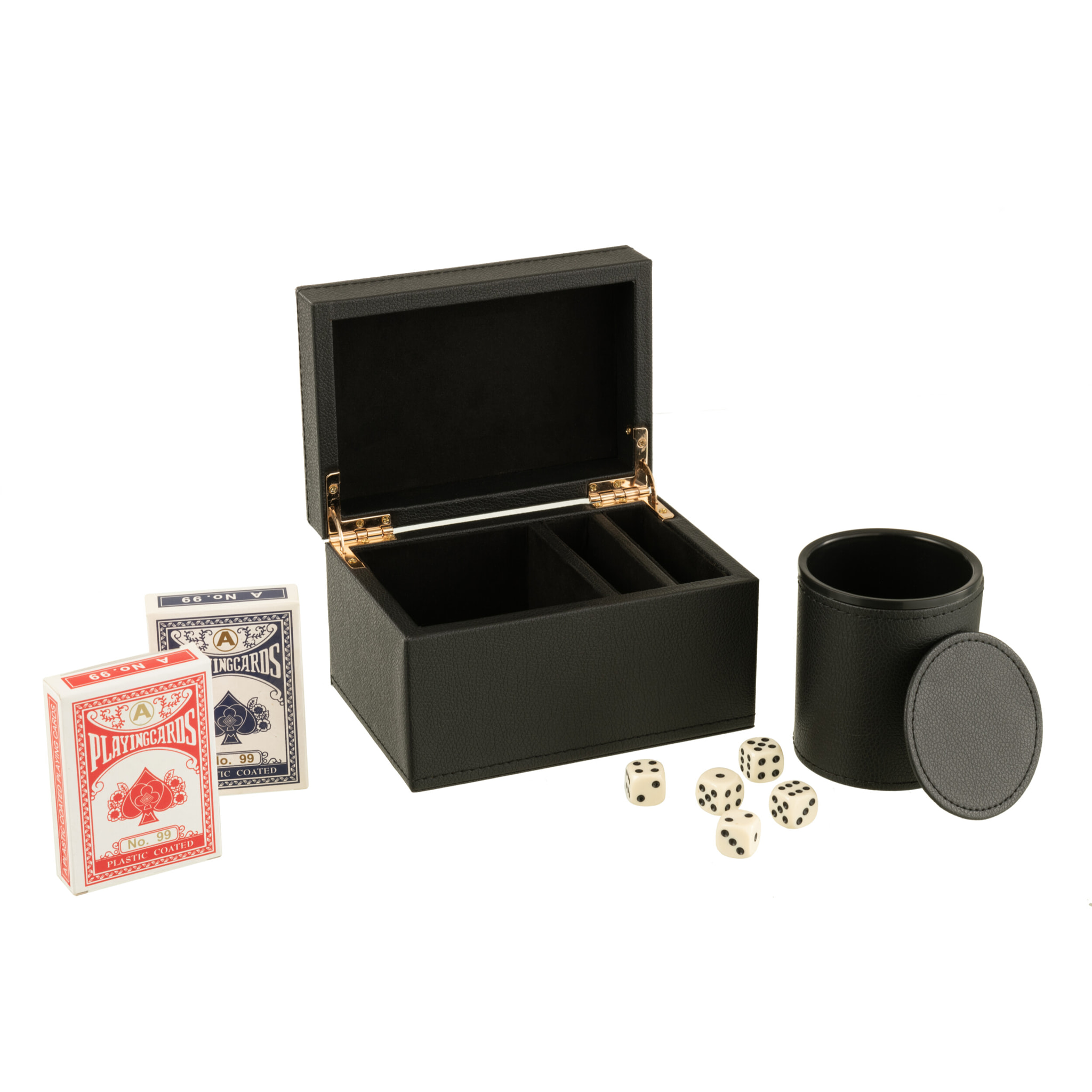 J-Line boîte jeux de cartes - simili cuir - noir