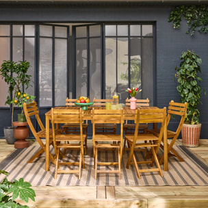 Table de jardin acacia avec coins arrondis + 8 assises CALENA + SENORA