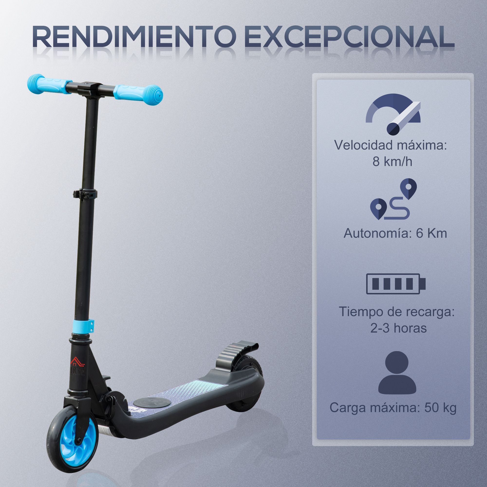 Patinete Eléctrico para Niños de +6 Años Plegable con Altura Ajustable Azul
