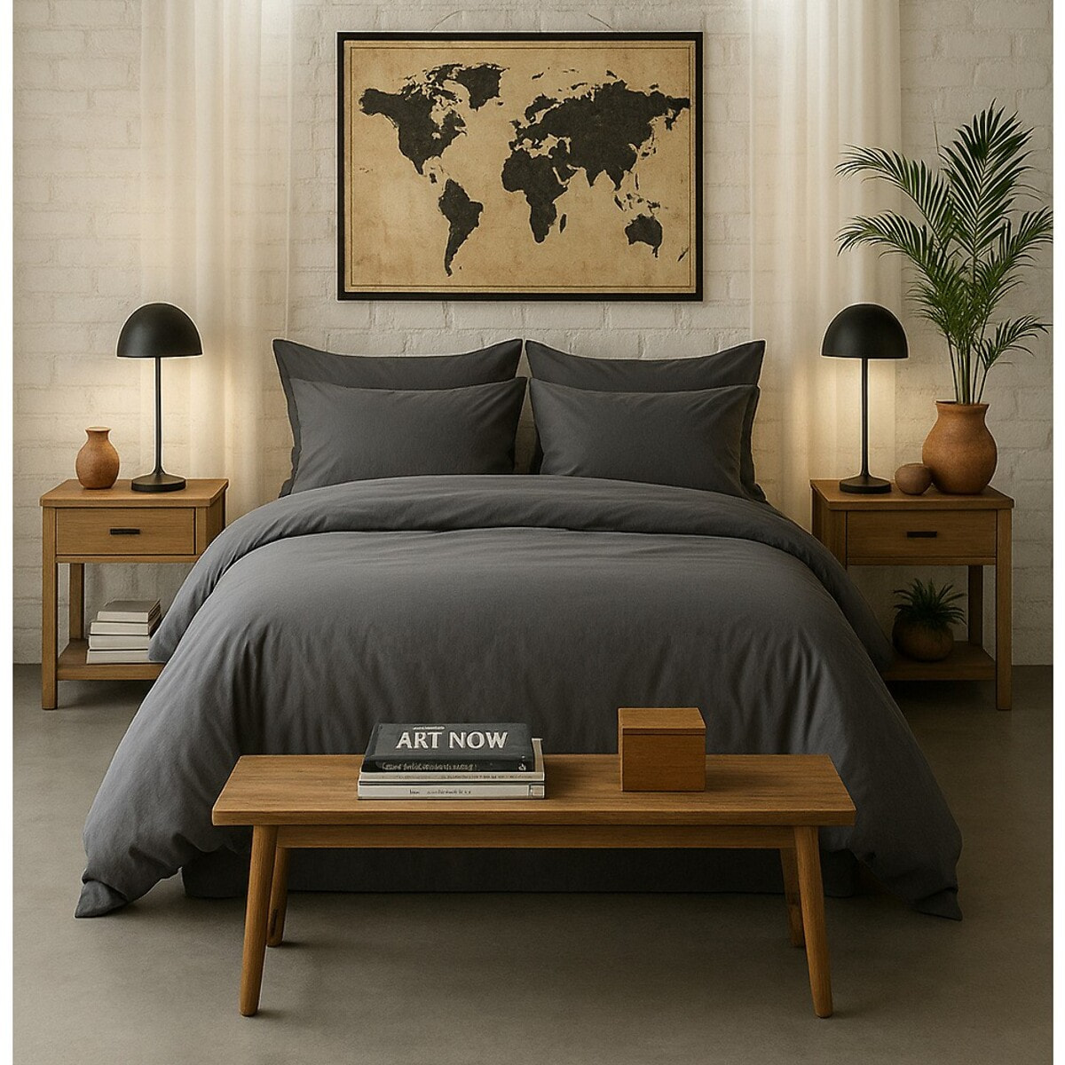 Drap housse percale de coton gris anthracite