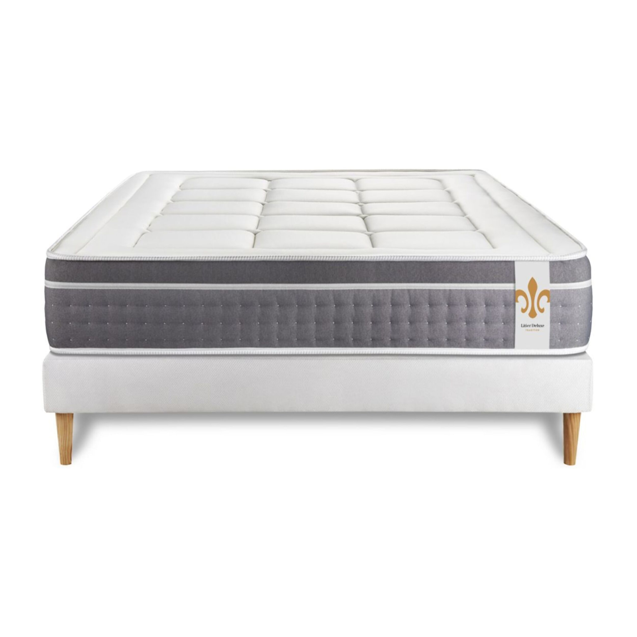 Ensemble Matelas Trente - 30cm - Ressorts ensachés et mémoire de forme - Confort hôtelier - Sommier kit Blanc