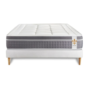 Ensemble Matelas Trente - 30cm - Ressorts ensachés et mémoire de forme - Confort hôtelier - Sommier kit Blanc