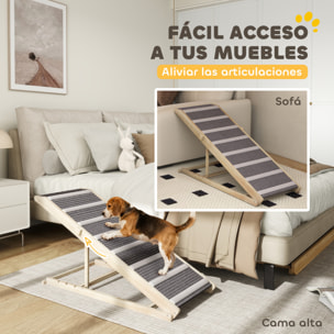 Rampa para Perros Plegable y Altura Ajustable 41-60 cm, Rampa para Mascotas de Madera con Alfombrilla Antideslizante y Asa, para Perros Pequeños Medianos y Grandes, para Cama Sofá, 120x50x60 cm