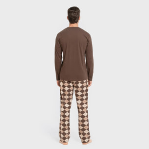 Pijama comprido em algodão para homem olmo castanho escuro mesclado